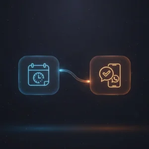 Isometric illustration of n8n workflow automating sales meeting prep with Google Calendar, Gmail, LinkedIn, OpenAI, and WhatsApp