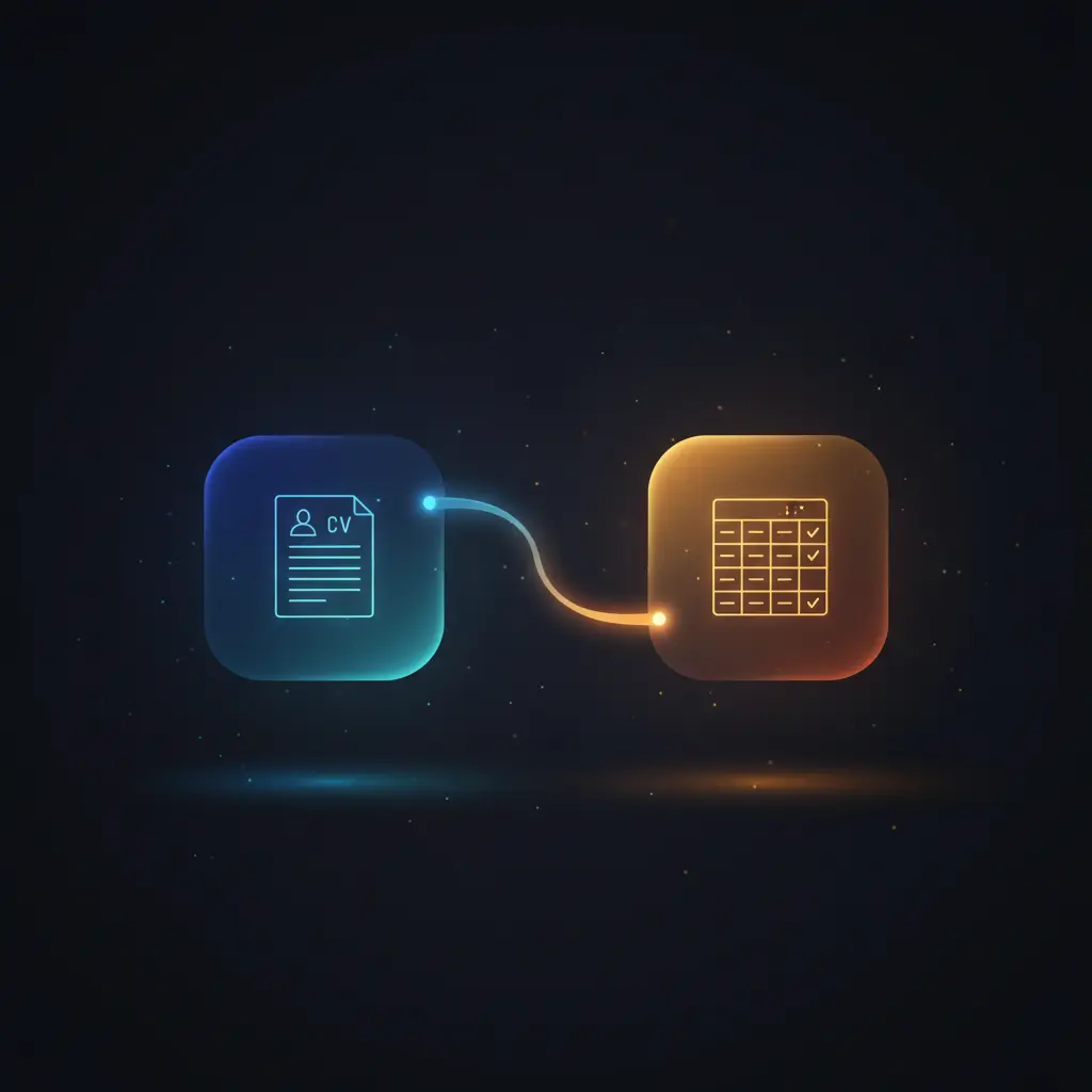 Isometric diagram of n8n workflow automating CV screening using OpenAI GPT-4 for recruiter evaluation