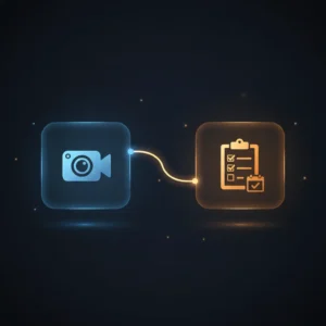 Isometric illustration of n8n workflow automating Zoom meeting summary, ClickUp tasks, and Outlook follow-up scheduling