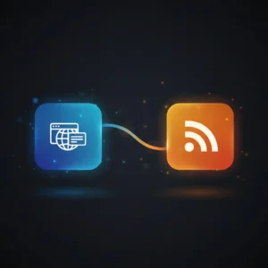 n8n workflow diagram generating RSS feed from Baserow release blog posts via webhook and manual trigger