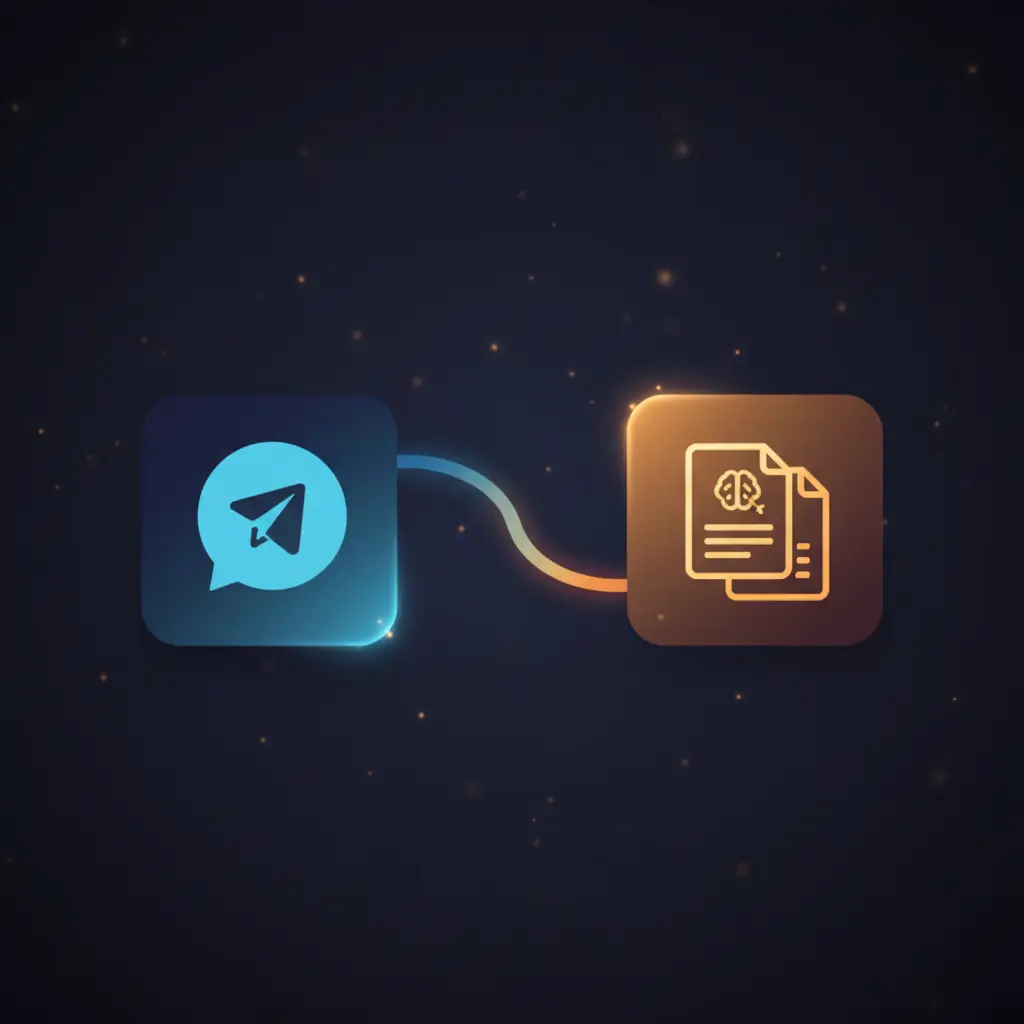 Isometric n8n workflow diagram integrating AI chatbot with long-term memory, Google Docs, and Telegram messaging