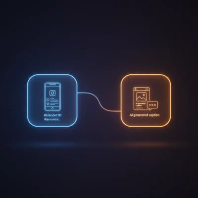 Automated n8n workflow creating and posting AI-generated Instagram content with trending #blender3d and #isometric images
