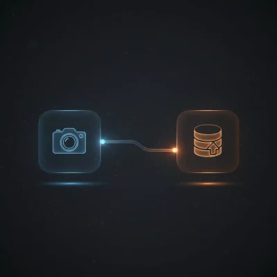 Isometric illustration of an n8n workflow automating receipt image OCR extraction and Airtable expense tracking