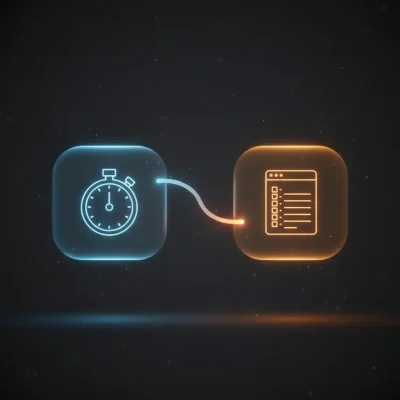 Isometric illustration of n8n workflow automating invoice transfer from Clockify to Notion database